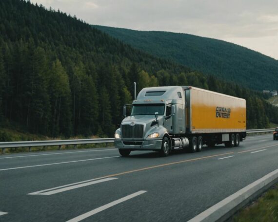 Moving truck on a highway with scenic background, representing long-distance moves and tips for using transporters.