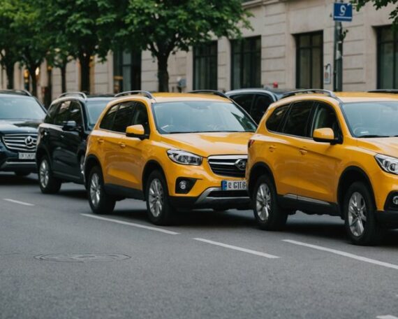 Different moving rental vehicles lined up for comparison.