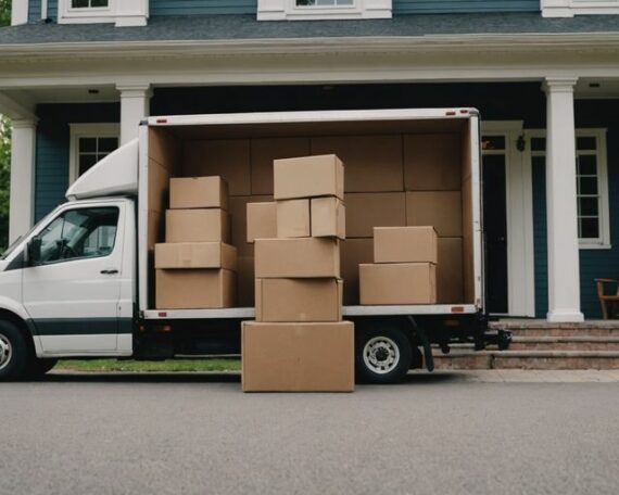 DIY move with rental truck and packed boxes